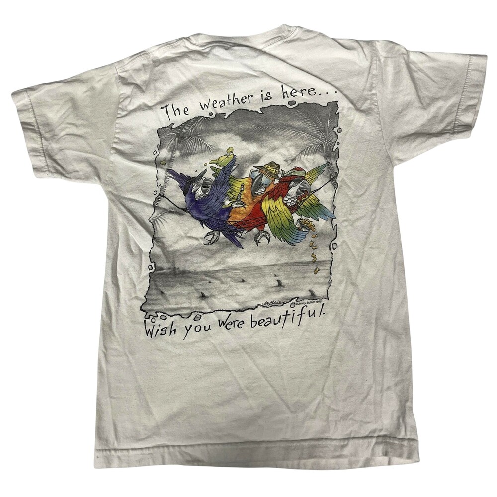 Vintage Margaritaville Shirt Womens Small White Jimmy Buffett Parrot Graphic Tee